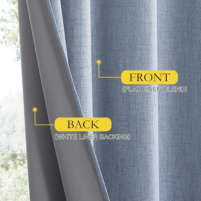 NICETOWN Stone Blue Vintage Linen 100% Blackout Curtains for Classroom, Thermal Insulated Curtains 72" Long, Noise Reducing Window Treatment Drapes for Gym Room, 42" Wide Per Panel, Set of 2