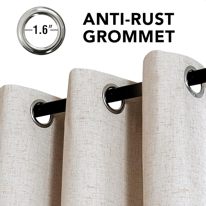 H.VERSAILTEX Linen Curtains 100% Blackout Curtains for Bedroom 63 inch Long Full Light Blocking Nature Linen Blended Window Curtains for Living Room Nickel Grommet (2 Panels, Heathered Natural)