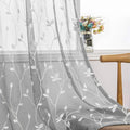 AmHoo 2 Panels Embroidered Leaf Pattern Semi Sheer Curtains Foliage Floral Voile Window Draperies Treatment for Bedroom Living Room Rod Pocket Light Gray 53 x 63 Inch