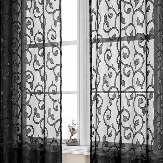 OWENIE Furman Sheer White Curtains, 45 Inch Length 2 Panels Set, Airy Jacquard Clip Short Curtains for Small Window, Semi Sheer for Bathroom Bedroom Living Room, 40Wx45L inch