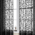 OWENIE Furman Extra Long Sheer Black Curtains 96 inches Long for Bedroom Living Room 2 Panels Set, Light Filtering Soft Semi Sheer Jacquard Clip Farmhouse Curtains Rod Pocket Design, 52Wx96L inch