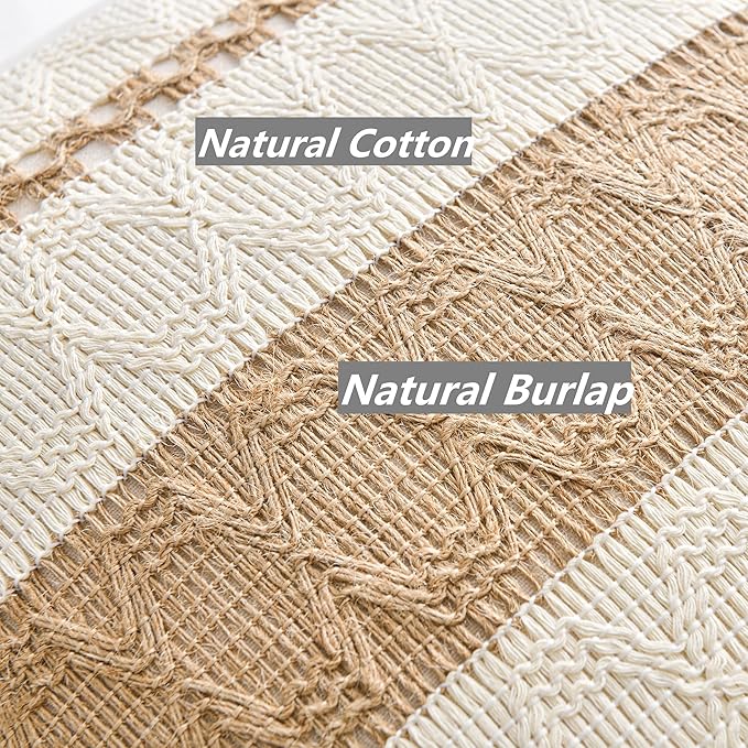 Fancy Homi Set of 1 Boho Neutral Decorative Throw Pillow Cover 18x18 Inch for Couch Bed Sofa, Aesthetic Modern Organic Farmhouse Home Decor, Soft Cotton Cute Accent Macrame Woven Tan Cushion Case