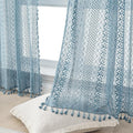 WAZZIO Boho Lace Curtains 84 Inches 2 Panel,Light Filtering Privacy Tassel & Geometry Crochet Semi Sheer Curtain Drapes for Bedroom Living Dining Room,Rod Pocket & Tassel,Light Slate Blue