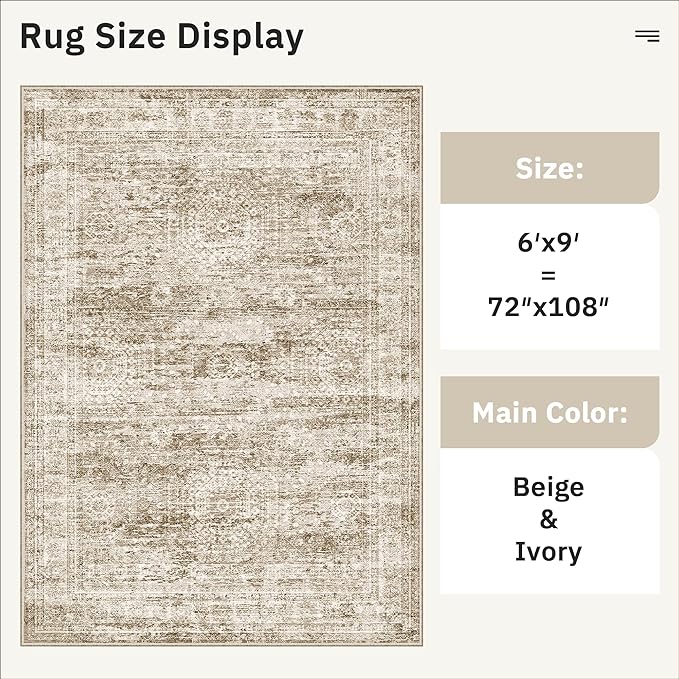 6x9 Area Rug for Living Room Washable 6x9 Rug Non-Slip Modern Rugs for Bedroom Dining Room Ultra-Thin Indoor Brown Rug