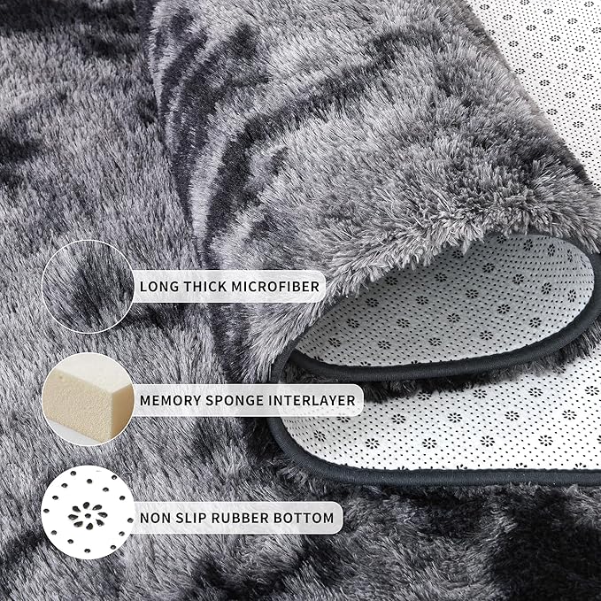 Tepook Fluffy Large Rugs for Living Room, Area Rug 6x9 Carpet for Bedroom, Modern Shaggy Rug for Kids Boys Girls, Plush Indoor Nursery Home Decor Rug with Non-Slip Bottom, Tie-dye Dark Grey