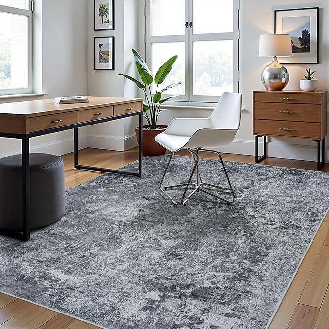 5x8 Area Rugs for Living Room Rug Washable: Abstract Rug for Dining Room Bedroom Carpet Non Slip 5 by 8 Indoor Modern Nursery Home Office Black