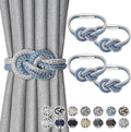 NICEEC 4 Pack Mini Magnetic Curtain Tiebacks Nordic Simple Style Drape Tie Backs Elegant Hand Weave Rope Knot Decorative Curtain Holdbacks for Home & Office Thin Window Drapery (Blue & Grey)
