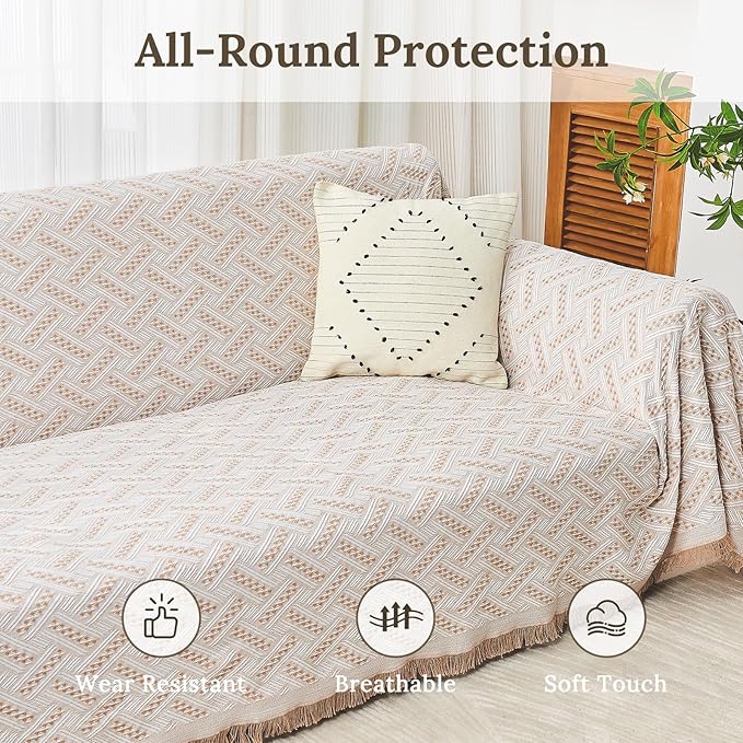 HOMERILLA Sectional Couch Covers for Sectional Sofa L Shaped Sofa Cover Blanket 2 Pieces L Shape Furniture Protector for Pets Dogs(Khaki White, X-Large)