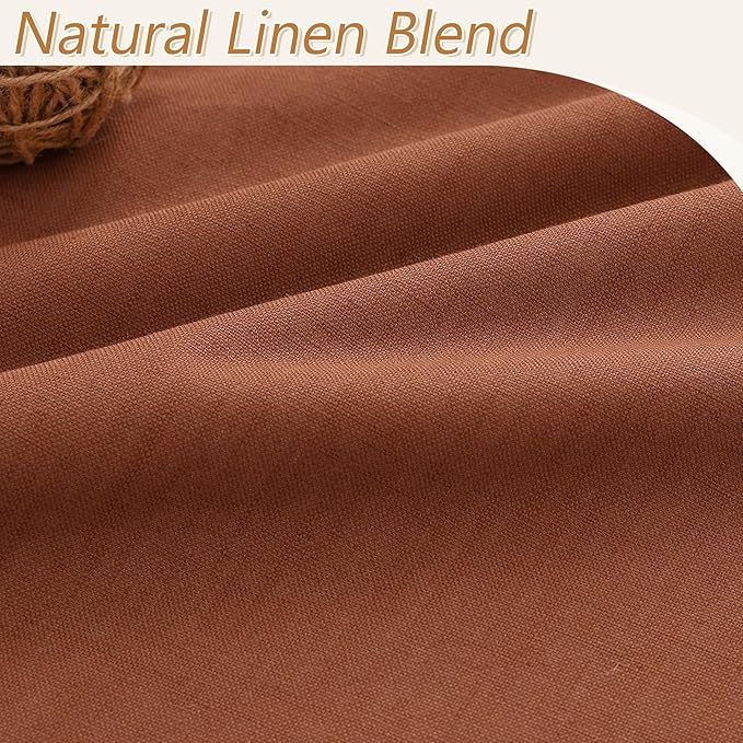 Guken Terracotta 100% Blackout Curtains 90 Inch Length 2 Panels Set Fall Curtains for Living Room Bedroom Back Tab Thermal Insulated Black Out Linen Drapes, 52x90