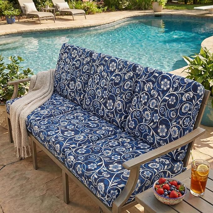 hyha Printed Couch Cushion Covers, Floral Sofa Covers Washable for 3 Cushion Couch, Stretch Pattern Outdoor Cushion Covers for Patio Furniture with Elastic Bottom(3 Packs, Baroque)