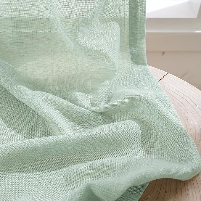 BGment Light Green Linen Curtains 45 Inch Length - Small Window Drapes Lightweight with Rod Pocket for Bathroom Kitchen Window Spring Decor, 2 Panels Set, 30 X 45 Inch