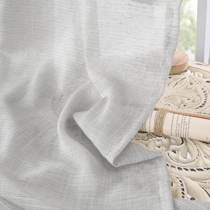 BGment Long Linen Curtains 102 Inch Length for Living Room, Light Grey Sheer Window Drapes for Bedroom Farmhouse Decor with Rod Pocket Lightweight Rustic Textured, 2 Panels Set, Each 52 Inch Wide