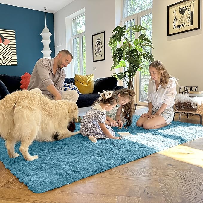 OLANLY 2x3 Machine Washable Small Bedside Rug, Soft Fluffy Shaggy Entryway Throw Rugs for Bedroom, Living Room, Indoor Floor Carpet for Kids Girls and Boys, Home Decor Aesthetic, Slate Blue