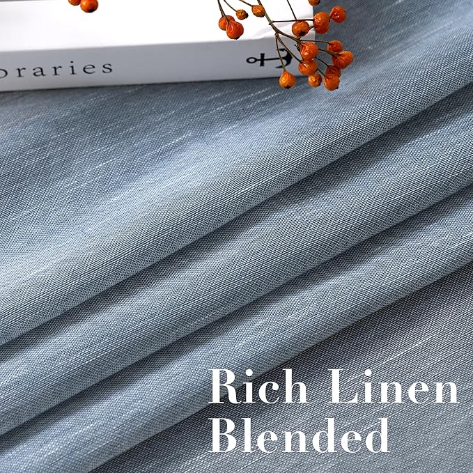 H.VERSAILTEX Linen Curtains Natural Linen Blended Curtain Panels for Living Room/Light Reducing Linen Semi Sheer Curtains 2 Panels Set Nickel Grommet Window Panels (52x84 Inch, Denim)