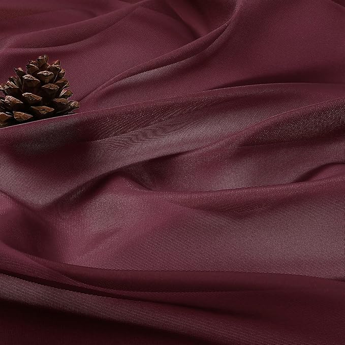 OVZME Burgundy Bedroom Curtains 96 Length for Farmhouse, 59 Inch Extra Wide Light Filtering Voile Drapes Light Airy Window Decor for Patio Door Living Room Bedroom Dining, 59Wx96L Inches