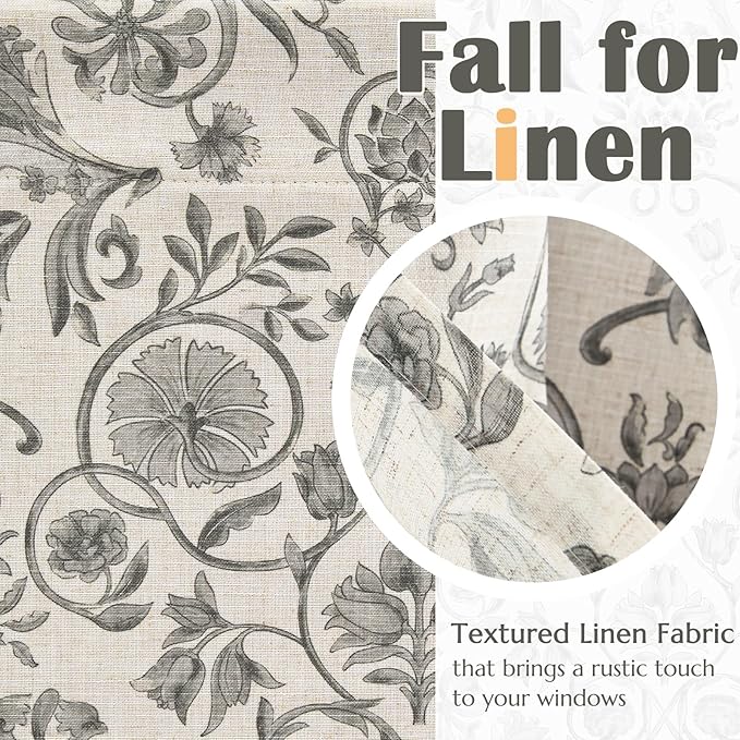 jinchan Linen Valance Kitchen Curtain Pack of 2 Double Layer 18 Inch for Living Room Bedroom Window Treatment Light Filtering Vintage Farmhouse Cottagecore Rod Pocket 2 Panels Grey on Beige