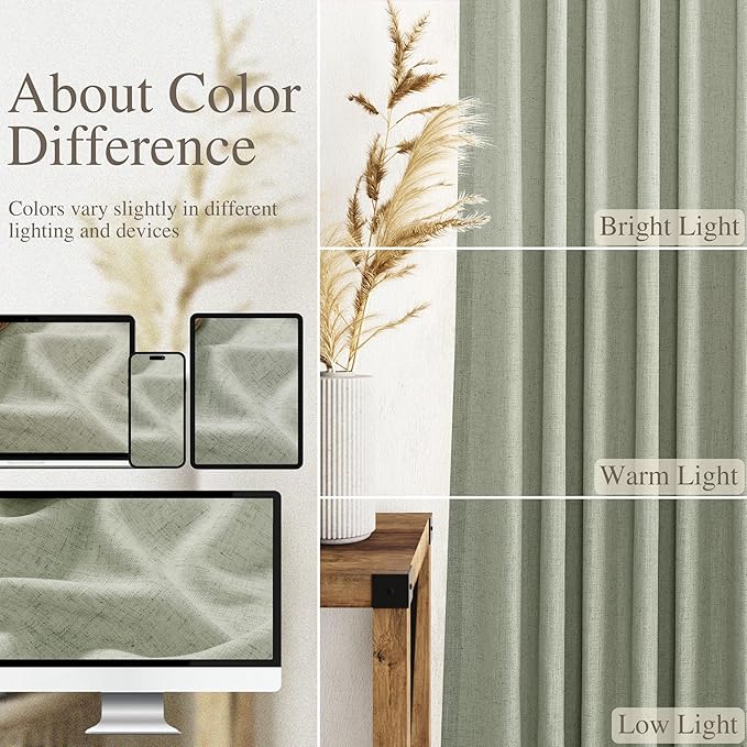 Green Linen Curtains 102 Inches Long for Living Room 2 Panel Set Back Tab Rod Pocket Sage Green Semi Sheer Curtains Light Filtering Burlap Extra Long Drapes Farmhouse Decor for High Window 40x102