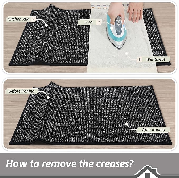 BEQHAUSE Kitchen Rugs 20"x32", Non-Slip Kitchen Mats for Floor, Super Absorbent and Stain Resistant Kitchen Rugs, Machine Washable Rugs for Kitchen, Hallway, Laundry & Sink, Black
