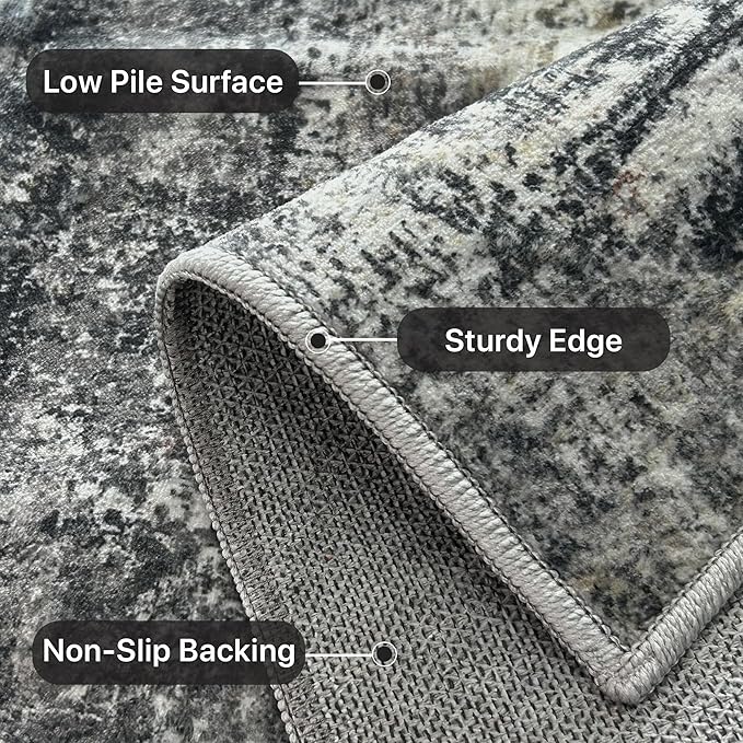 Area Rugs 10x12 for Living Room Bedroom, Modern Abstract Machine Washable Large Dark Gray Rug, Soft Low Pile Floor Carpet with Non Slip Backing for Dining Room