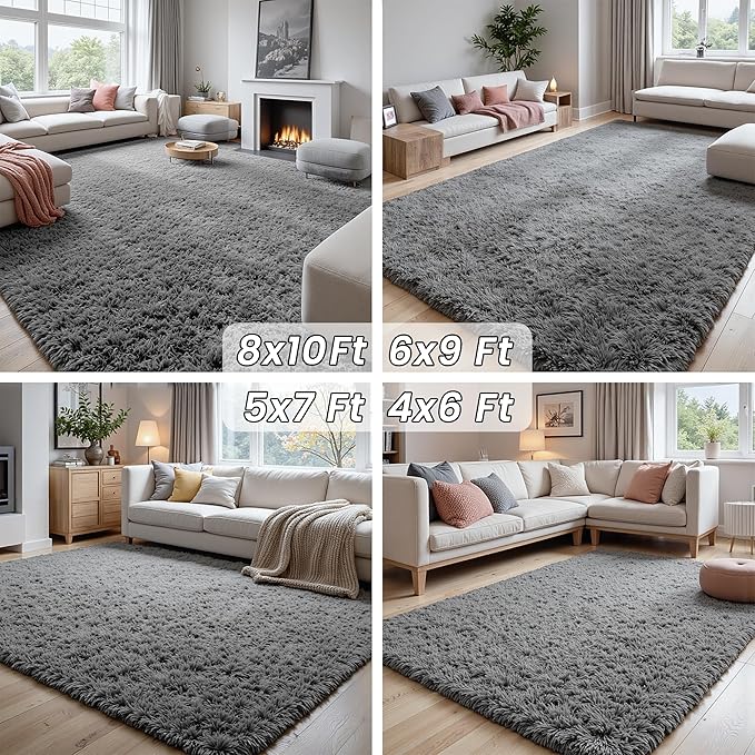 6x9 Area Rugs for Living Room Rug: Soft Fluffy Shag Light Gray Rugs for Bedroom, Non-Slip Large Fuzzy Plush Rug Indoor Floor Carpet for Nursery Kids Boys Girls Room, Dorms, Playroom, Modern Home Decor