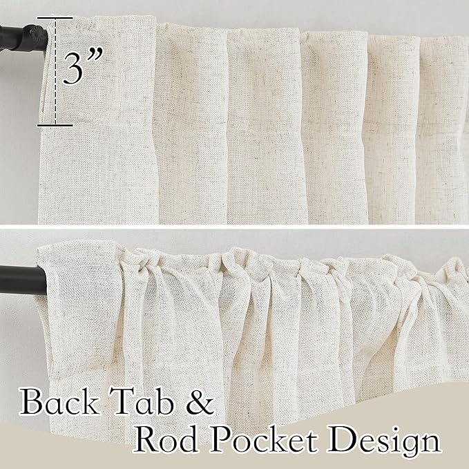 RYB HOME Linen Flax Curtains 84 inches Long, Absorbent Linen Woven Half Privacy Light Filtering Drapes Semi Sheer Curtains for Living Room Bedroom Home Office Patio, 52 W x 84 L, 2 Panels