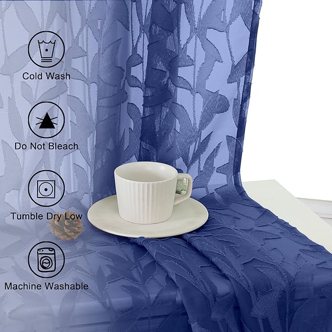 Lecloud Leia Dusty Blue Sheer Curtains 72 Inch Length 2 Panels, Airy & Breathable Light Filtering Jacquard Textured Voile Curtains with Dual Rod Pockets, Bedroom Living Room Window Drapes, 40 W x 72 L
