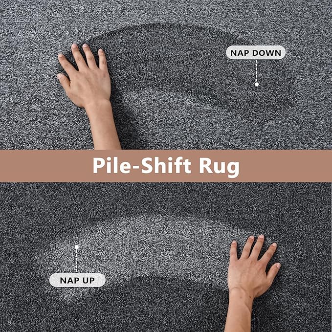 FinRèc 8x10 Washable Area Rugs for Bedroom Living Room, Low Pile Thin Rug Solid Color, Non-Slip Carpet Indoor for Home Decor (Grey)