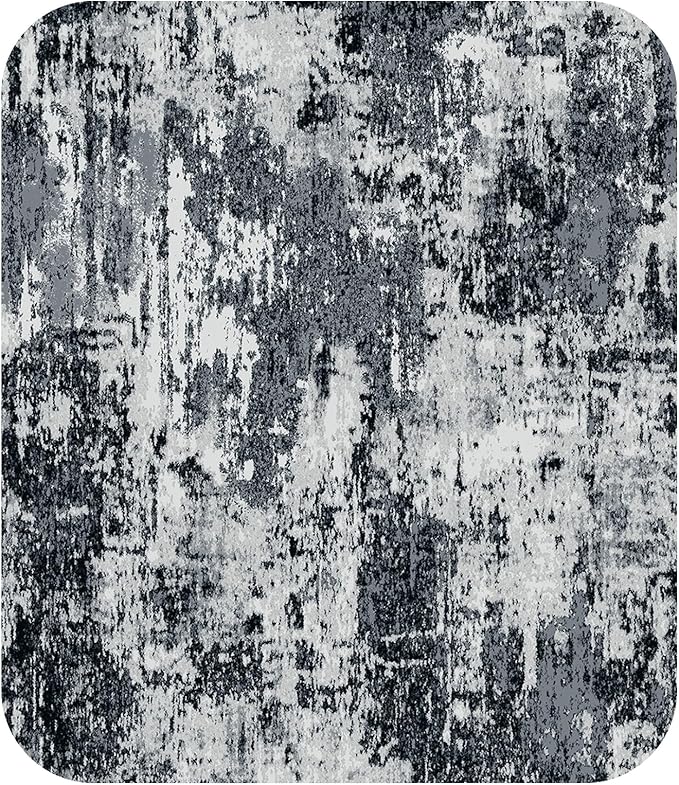 Washable Area Rugs 8ft Non-Slip Modern Abstract Soft for Living Room Entryway Bedroom Nursery, Print Pattern, Black Navy Blue Gray