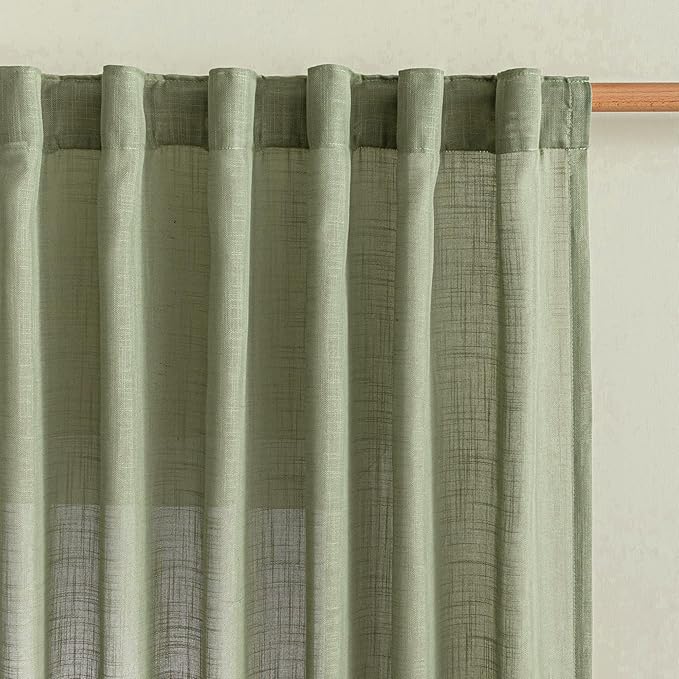 MYSKY HOME 108 Inches Long Sage Green Sheer Curtains for Living Room 2 Panel Sets Light Filtering Window Drapes for Sliding Door Back Tab Draperies Floor to Ceiling Curtains Soft, 50" Wide