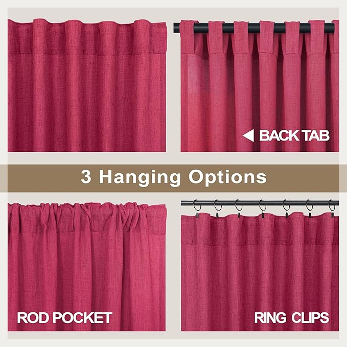Pitalk Christmas Red Hot Pink Curtains for Bedroom 84 Inch Length 2 Panels Back Tab Pocket Semi Sheer Linen Rainbow Colored Girls Curtain for Kids Room Living Xmas Raspberry Fuchsia Magenta 52x84 Long