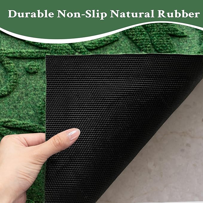 Boho Green Floral Leaves Outdoor Indoor Entrance Doormats, Absorbent Durable Heavy Duty Welcome Front Door Mat,Thick Natural Rubber Back,Easy Clean Entryway Mat 17x30 Inch, Low Profile