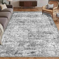 Washable Area Rug 6' x 9' Vintage Traditional Persian Mat - Foldable Distressed Non-Slip Machine Washable Carpet for Living Room Bedroom Kitchen Home Decor - Graphite and Mist