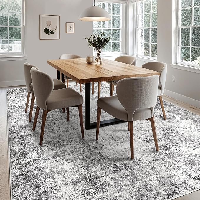 UERMEI 5x7 Area Rug Living Room Rugs - Washable Neutral Modern Abstract Soft Thin Large Rug Indoor Floor No Slip Rug Carpet for Bedroom Under Dining Table Home Office Decor - Grey