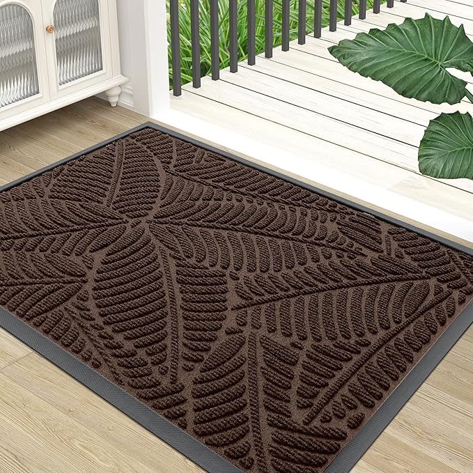 Colorxy Waterproof Doormat, Sturdy Natural Rubber Front Door Mats, Non Slip Low Profile Indoor Outdoor Entrance Mat, Stain Resistant Easy Clean Floor Mat for Patio or Entryway, 36''x24'', Dark Brown