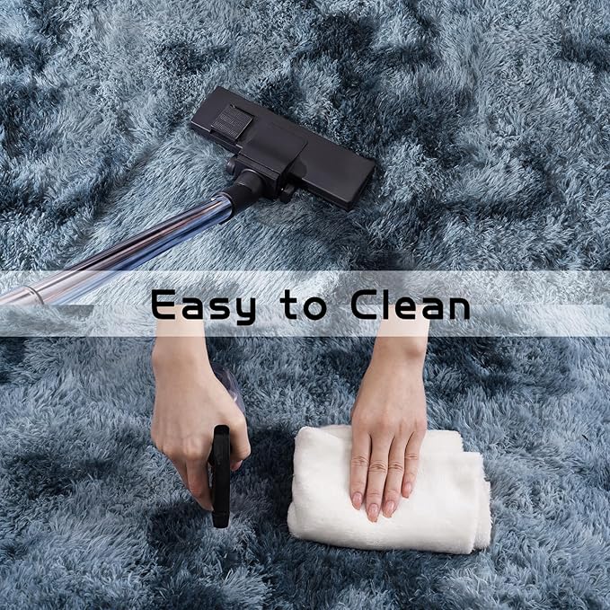 Pionblank Fluffy Runner Rugs for Bedroom 2x6, Modern Shaggy Area Rug for Hallway Living Room, Plush Soft Fuzzy Bedside Carpet for Kids Girls Boys Room Nursery Decor, Blue Grey