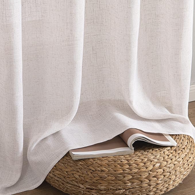 MIULEE White Linen Curtains 84 Inch Length for Bedroom Living Room, Soft Thick Linen Textured Window Drapes Semi Sheer Light Filtering Rod Pocket Back Tab Burlap Look, 2 Panels, 37x84 Inches