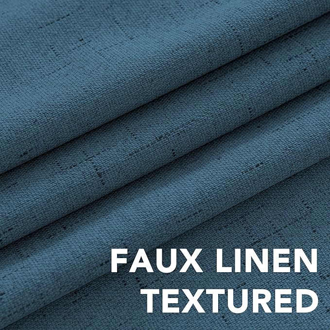 H.VERSAILTEX 100% Blackout Curtains for Bedroom Thermal Insulated Linen Textured Curtains Heat and Full Light Blocking Drapes Living Room Curtains 2 Panel Sets, Blue Sapphire, 52x45 Inch