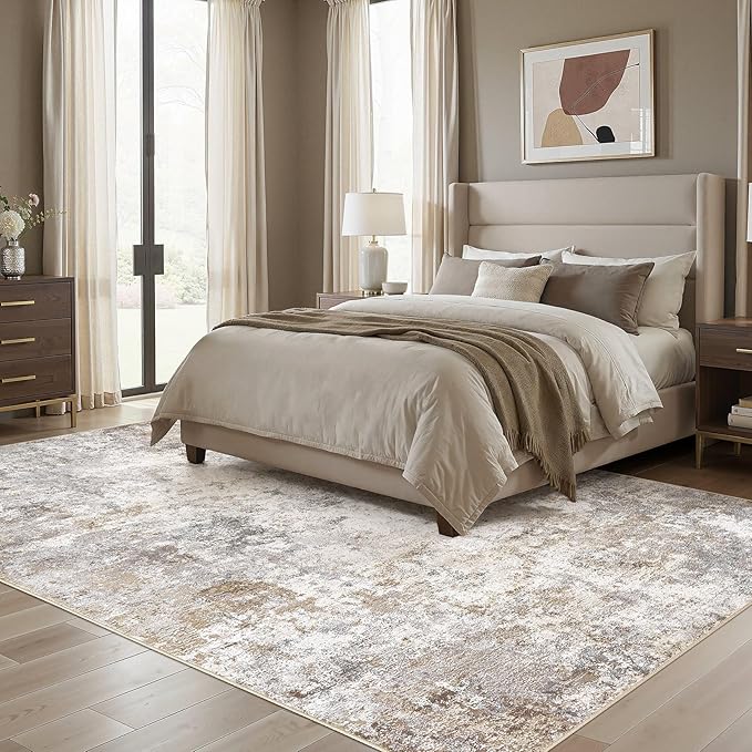 UERMEI 5x8 Area Rug Living Room Rugs - Washable Neutral Modern Abstract Soft Thin Large Rug Indoor Floor No Slip Rug Carpet for Bedroom Under Dining Table Home Office Decor - Brown Grey