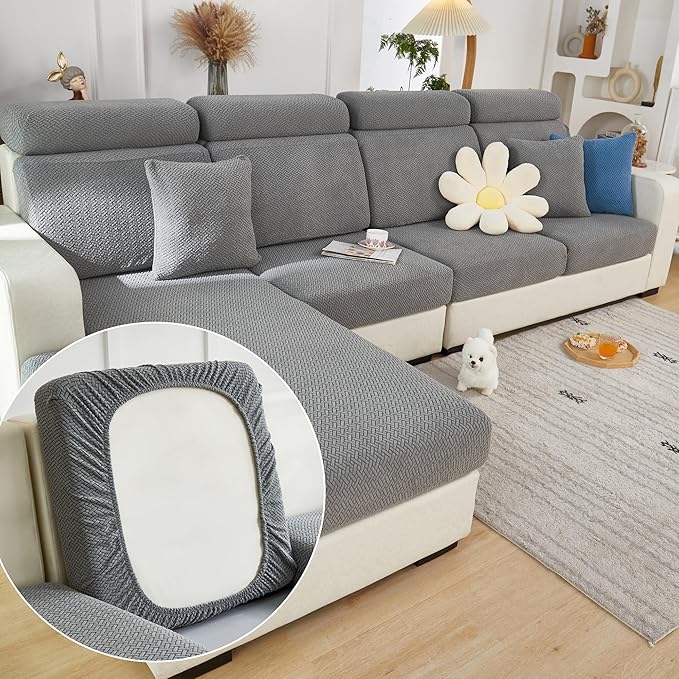 Couch Cushion Covers for Sofa Couch Covers Wear-Resistant Universal Sofa Cover Washable Stretch for Sectional Slipcovers (Texture-Gray,Large Single Seat Cover)