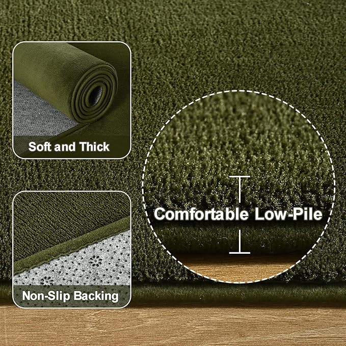 Amearea Modern Area Rugs for Bedroom Living Room, 4x6 Feet Olive Green Thickened Memory Foam Rug, Fluffy Indoor Washable Rugs Non Slip Minimalist Carpet for Kids Boys Girls Dorm Nursery Room Decor