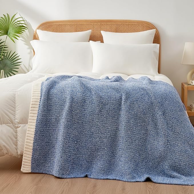 Snuggle Sac Royal Blue Throw Blankets for Couch, Super Soft Warm Blankets Cozy Knit Fuzzy Plush Lightweight Throws for Sofa, Bed,Living Room, Royal Blue, 50x60 inches