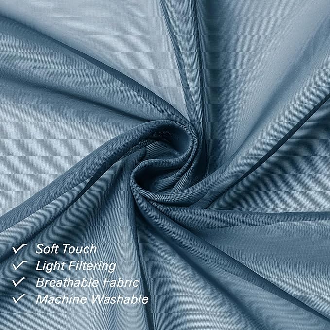 Lecloud Dusty Blue Sheer Curtains 96 Inches Long 2 Panels, Light Filtering Breathable Curtain, Gauzy Stylish Home Decor Drapes with Dual Rod Pocket for Dining Room Bedroom, Each 42" W x 96" L