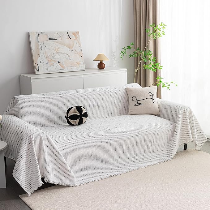 MYSKY HOME Couch Covers for 3 Cushion Couch Sofa, Sectional Couch Cover L Shape Chenille Couch Cushion Covers for Pets, Furniture Protector Cover for Dogs, Kids, 71"X150", White