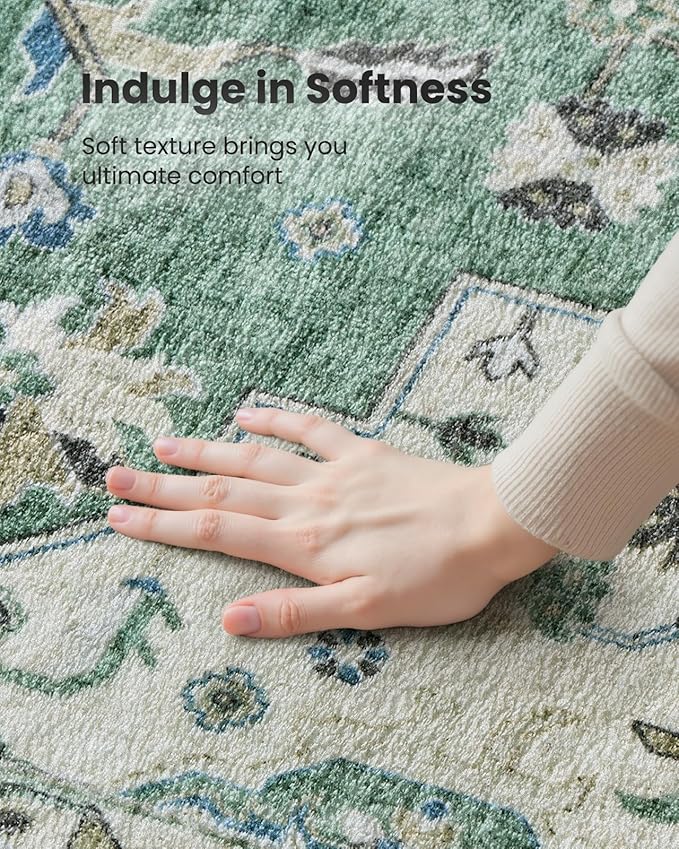 AMADA HOMEFURNISHING 2x5 Washable Runner Rug, Low-Profile Kitchen Rugs with Non-Slip Backing & Durable Edge Binding, Vintage Entryway Runner Rug for Bedroom & Hallway