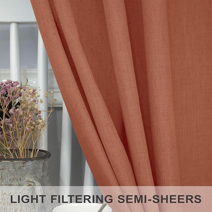 Pitalk 63 Inch Curtains for Living Room Dining Room Linen Sheer Colorful Hippie MCM Boho Abstract Mid Century Modern Curtains for Bedroom 2 Panels Terra cotta Rust Colored Fall Decor 52x63 Inches Long
