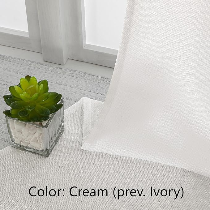 Chyhomenyc Cream Short Curtain Valance for Windows, Faux Linen Textured Half Window Curtains, Burlap Solid Topper Small Curtain Valance for Bathroom Laundry Basement, 60Wx18L Inch, 1 Piece