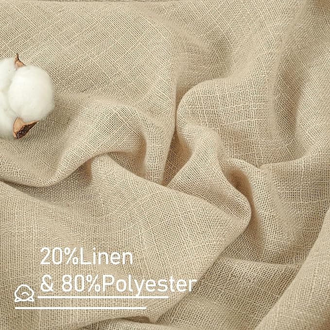 LAMIT Natural Linen Blended Curtains 63 Inch for Bedroom, Light Filtering Semi Sheer Burlap Curtains Farmhouse Boho Back Tab and Rod Pocket Drapes for Dining Room, 2 Panels (52 x 63 Inch, Linen)