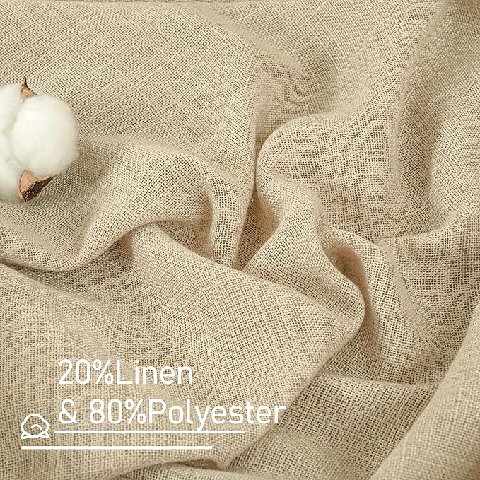 LAMIT Linen Curtains 63 Inch for Bedroom, Light Filtering Neutral Semi Sheer Window Curtains Back Tab and Rod Pocket Living Room Panels, 2 Panels, Linen, 60 x 63 Inch
