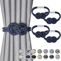 NICEEC 4 Pack Mini Magnetic Curtain Tiebacks Nordic Simple Style Drape Tie Backs Elegant Hand Weave Rope Knot Decorative Curtain Holdbacks for Home & Office Thin Window Drapery (Dark Blue)
