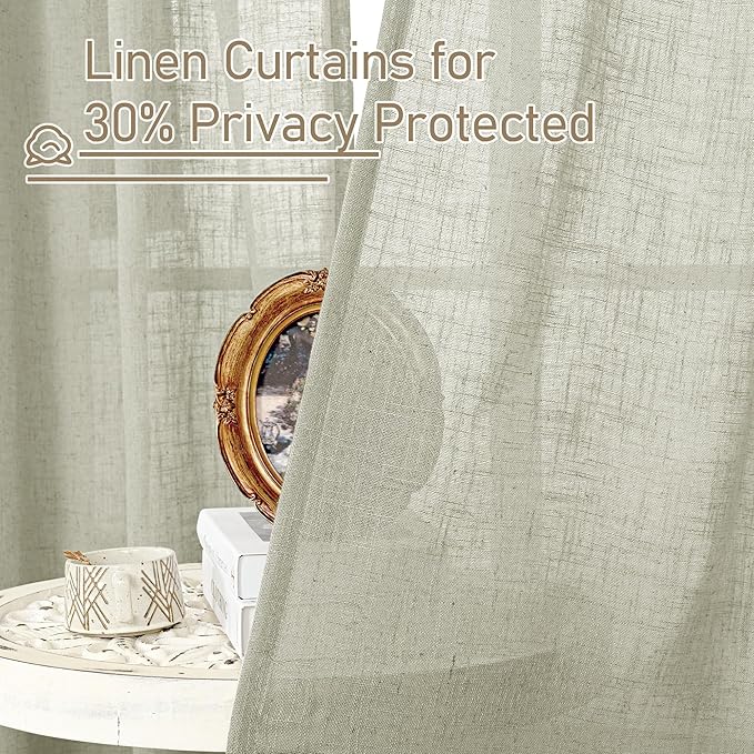 LAMIT Linen Semi Sheer Curtains 96 inches Long 2 Panels Set, Light Filtering Panels Back Tab and Rod Pocket Floor to Ceiling Curtains for Bedroom/Living Room, Sage Grey, 52 x 96 Inch